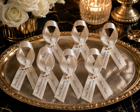 Personalised memorial ribbon favour in a different colour style