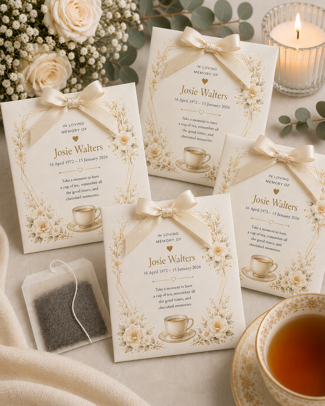 Personalised Memorial Tea Bag Favours – Pack of 20