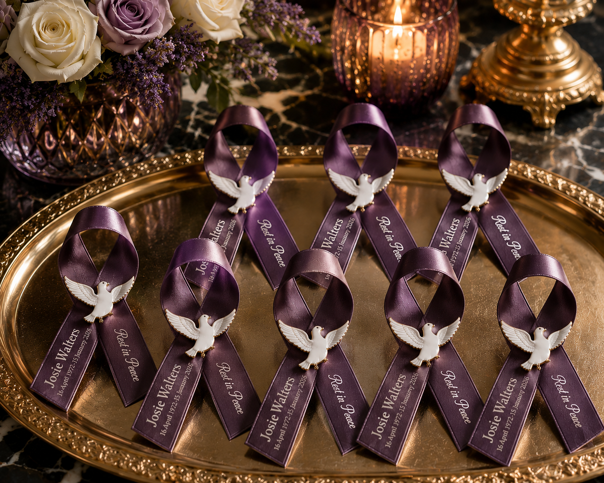 Personalised memorial ribbon favour close-up