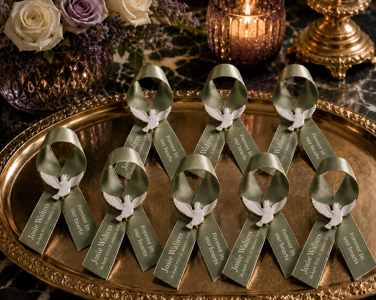 Personalised memorial ribbon favour for remembrance