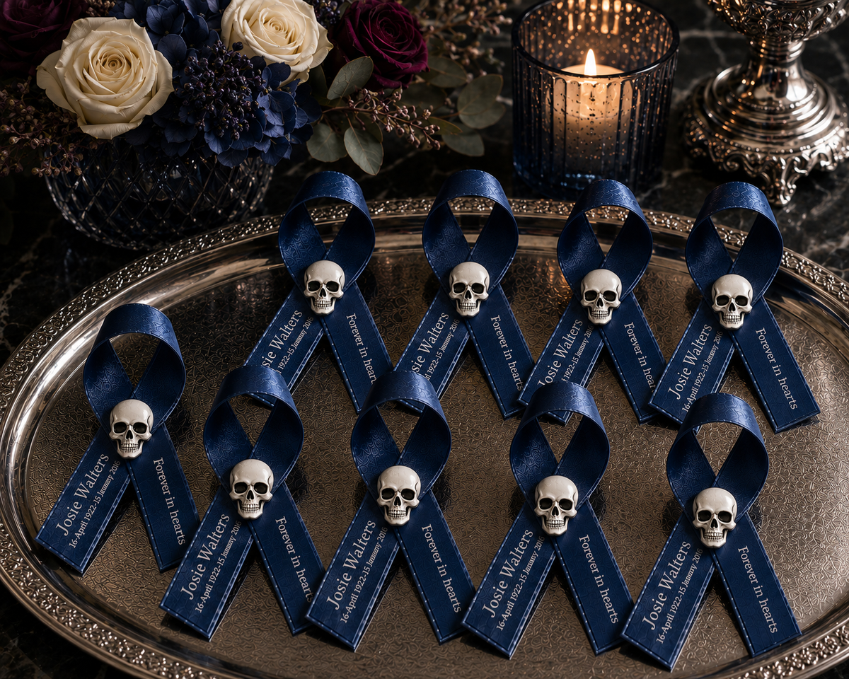 Personalised memorial ribbon favour in an alternative colour