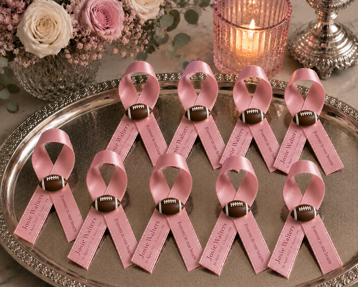Personalised memorial ribbon favour with remembrance message