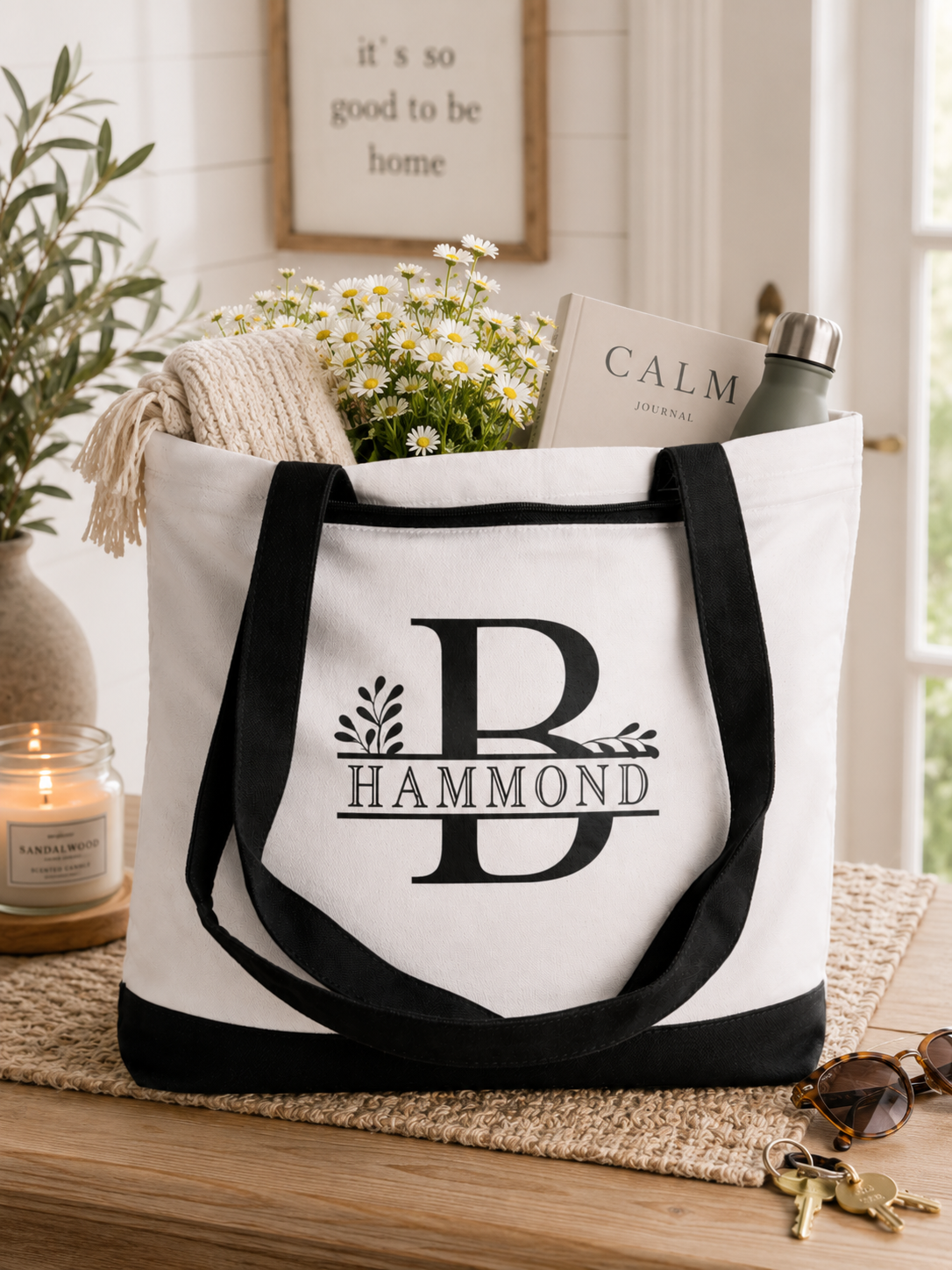 Personalised canvas tote bag with family name design