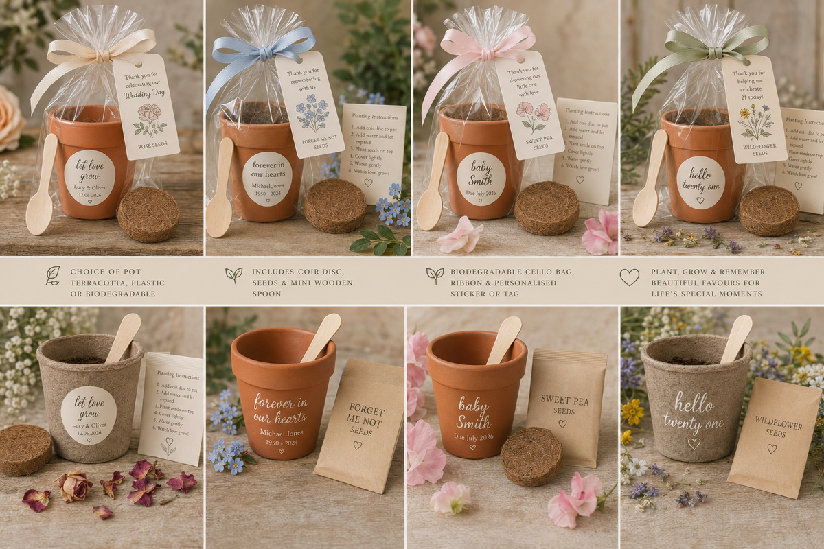 Personalised seed planting kit wedding favour with presentation packaging