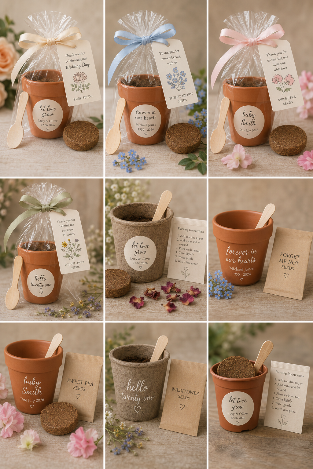 Personalised seed planting kit wedding favour close-up