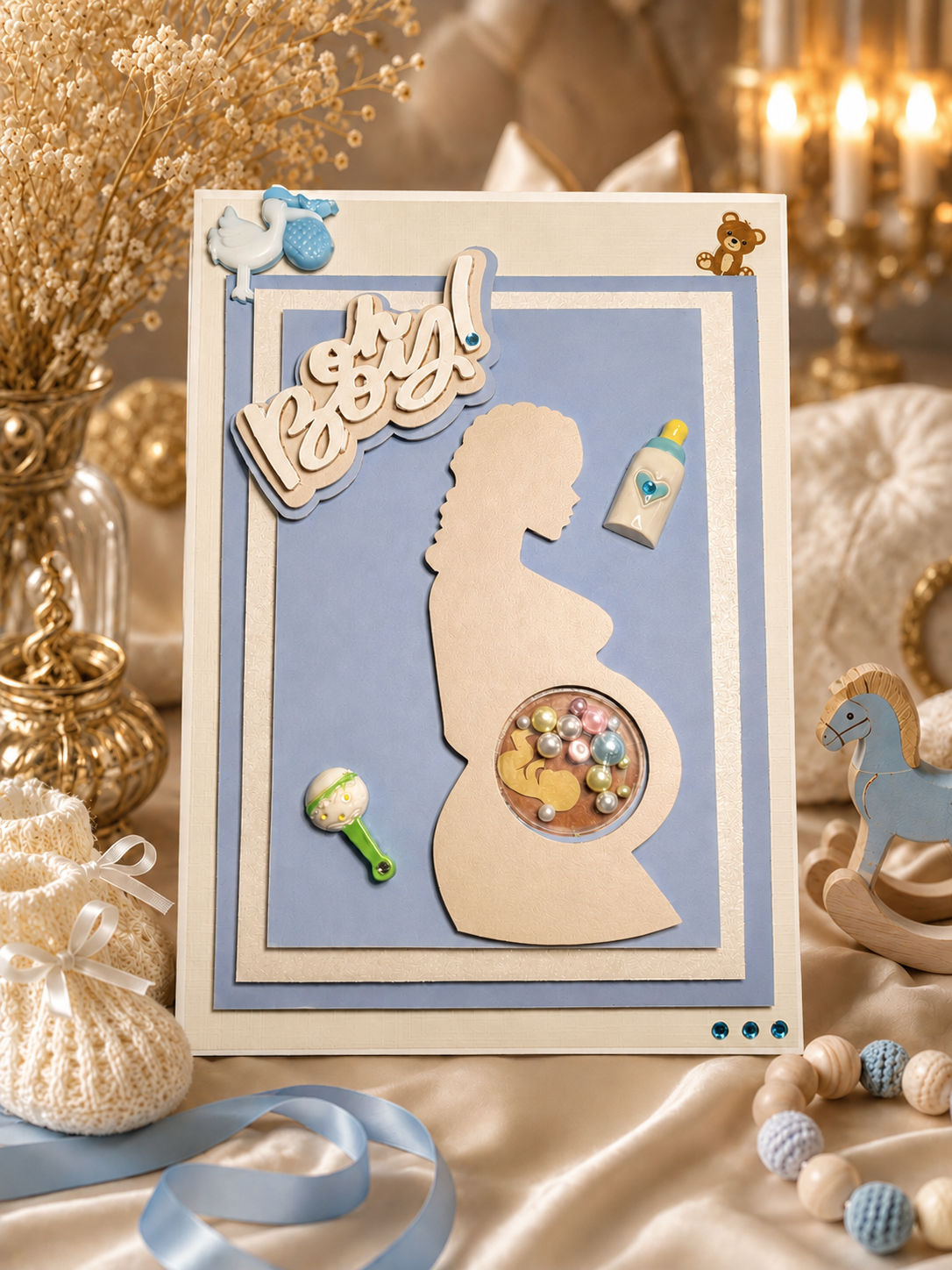 Personalised blue baby shower card for a baby boy