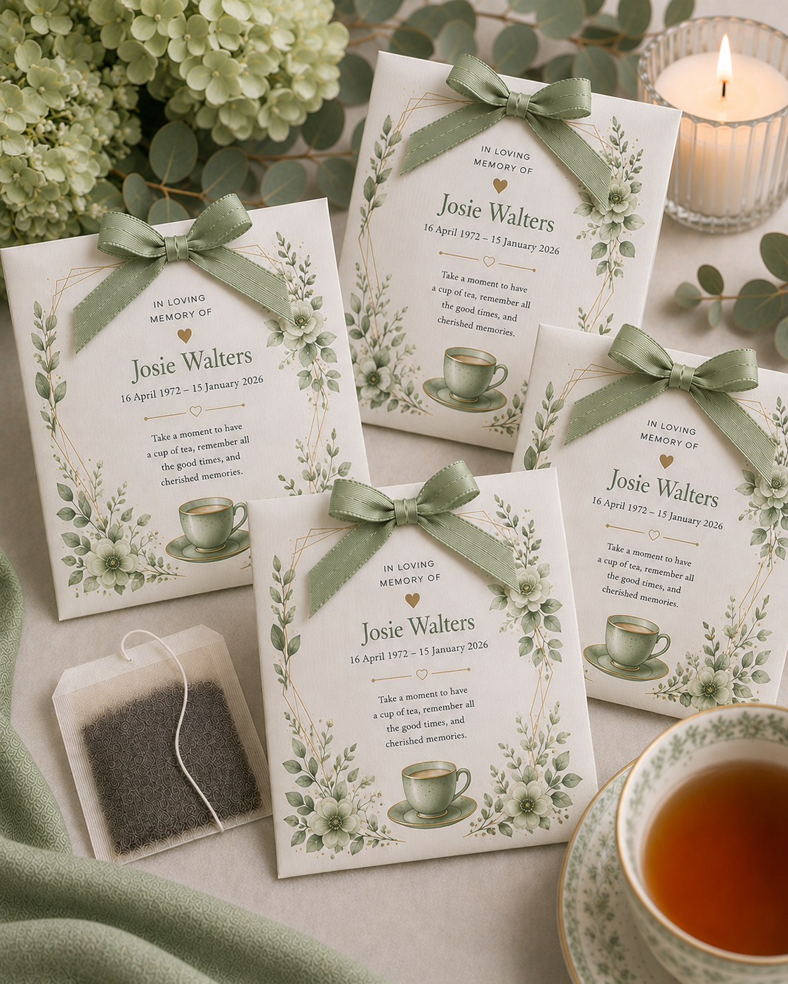 Personalised Memorial Tea Bag Favours – Pack of 20