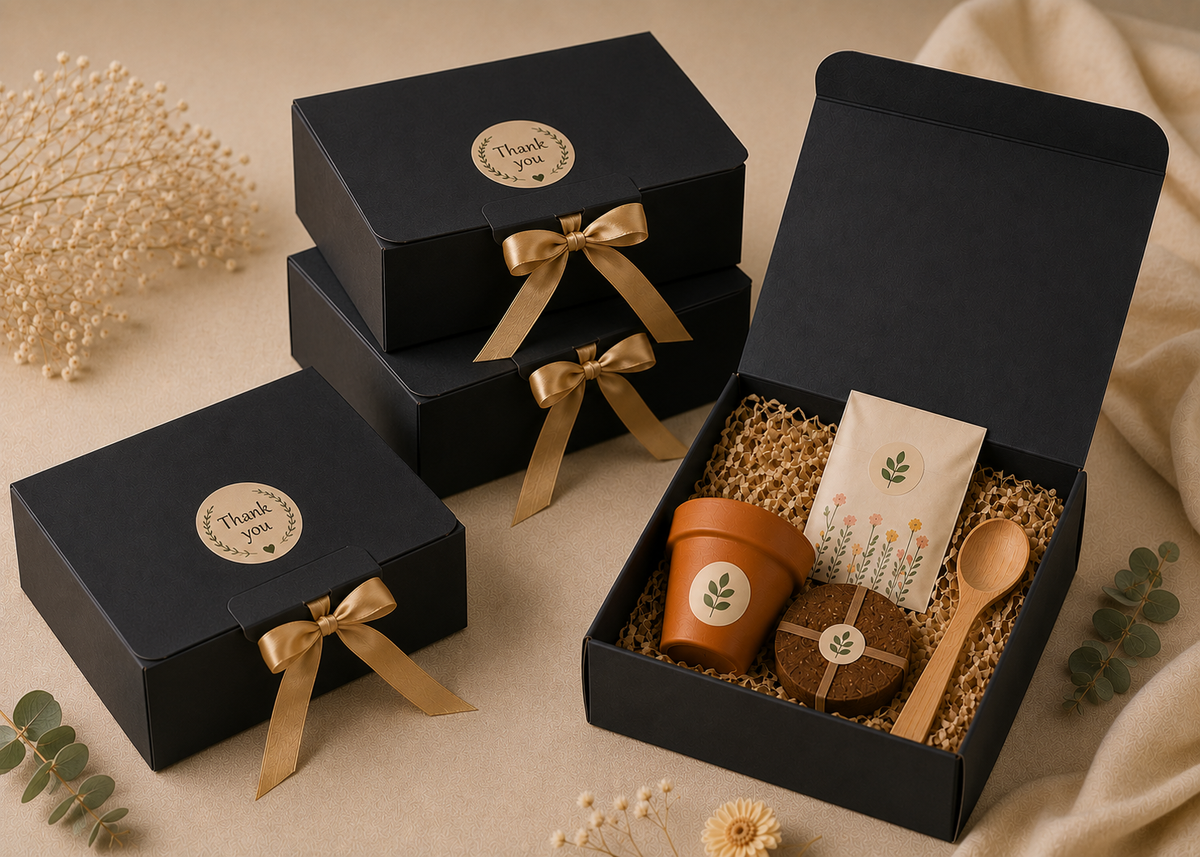 Personalised seed planting kit in black gift box