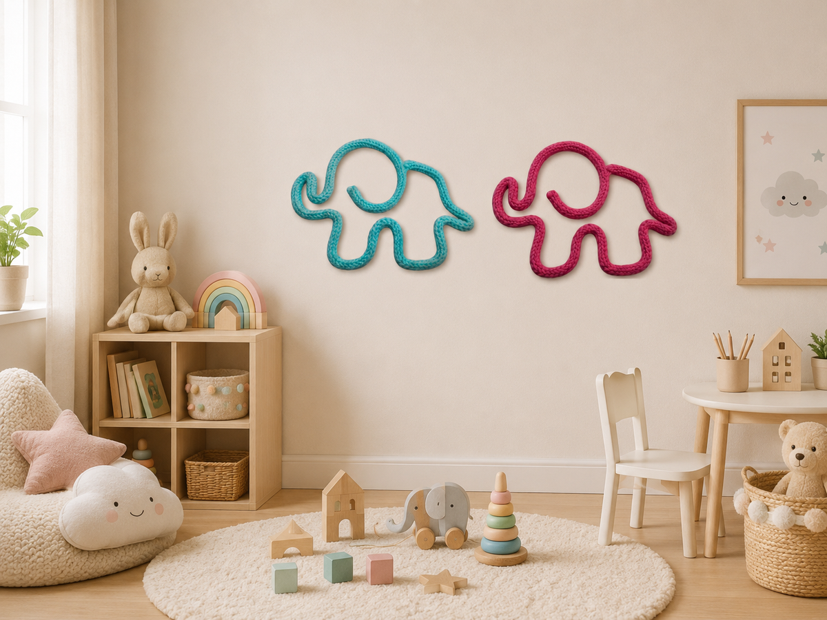 Handmade Tricotin elephant rope wall art for nursery décor