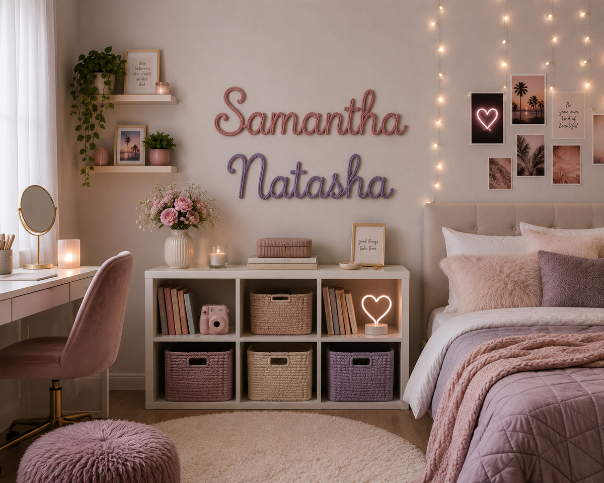 Personalised handmade rope name sign for children's bedroom décor