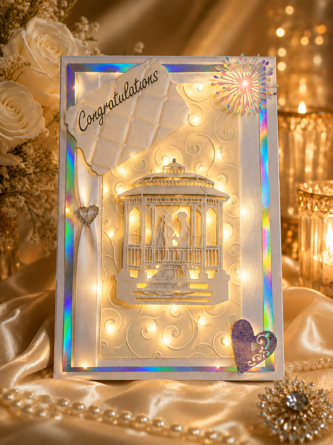 Personalised gold wedding gazebo keepsake card